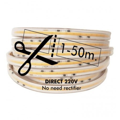COB ledstrip 220V 16W/m IP67, knipbaar 10 cm, 560 led/m