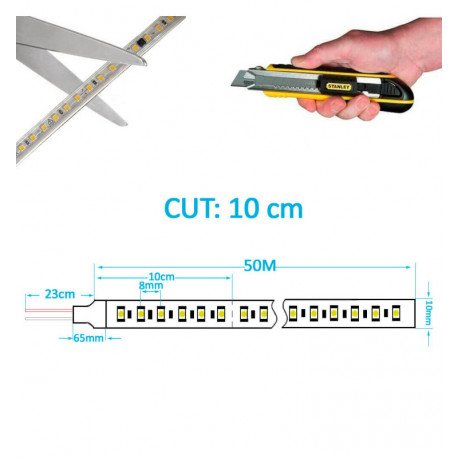 Tira LED 220V 8W/m IP65 exterior SMD2835 120 LED/m corte 10cm
