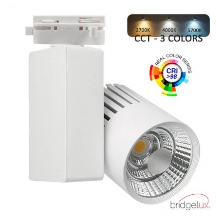 Led-schijnwerper 40W voor 1-fase rails 3CCT 4400 lm CRI+98 Bridgelux