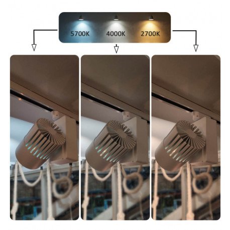 Led-schijnwerper 40W voor 1-fase rails 3CCT 4400 lm CRI+98 Bridgelux