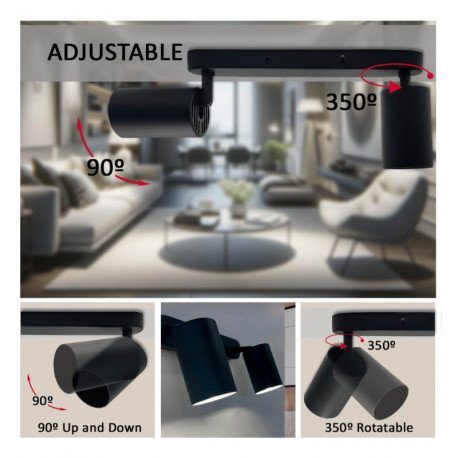 Draaibare led-plafondlamp ROTERDAM zwart voor 2x GU10 aluminium