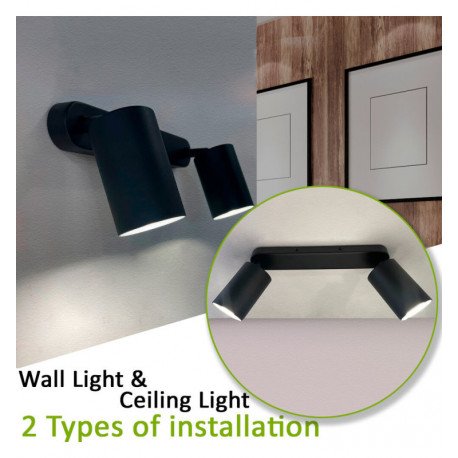 Draaibare led-plafondlamp ROTERDAM zwart voor 2x GU10 aluminium