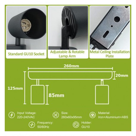 Draaibare led-plafondlamp ROTERDAM zwart voor 2x GU10 aluminium