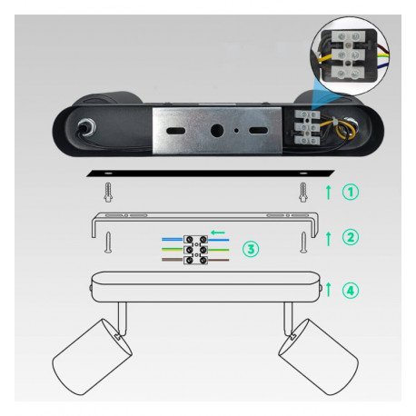 Draaibare led-plafondlamp ROTERDAM zwart voor 2x GU10 aluminium