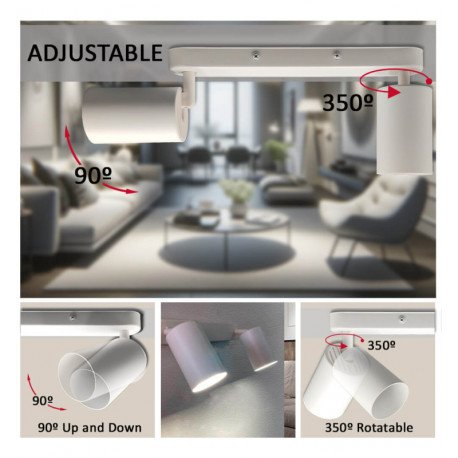 Plafond-wandlamp (inbouw) LED 2xGU10 draaibaar aluminium wit voor binnen