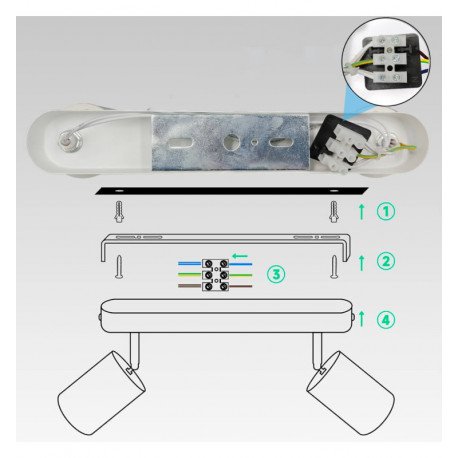 Plafond-wandlamp (inbouw) LED 2xGU10 draaibaar aluminium wit voor binnen