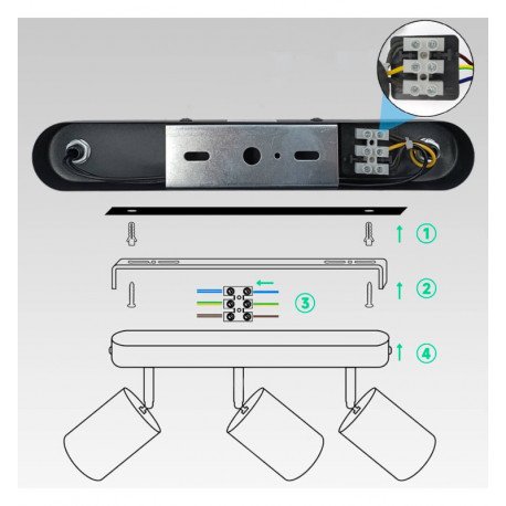 Aplique LED de techo orientable 3 GU10 negro aluminio para interior
