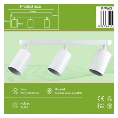 Aplique LED de techo orientable 3xGU10 para techo en aluminio blanco