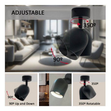 Aplique LED de techo orientable techo negro para 1 GU10
