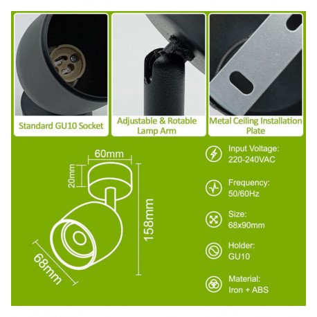 Aplique LED de techo orientable techo negro para 1 GU10