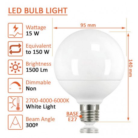 Bombilla LED Globo 15W G95 E27 luz 300° OSRAM DURIS E 2835