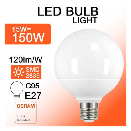 Bombilla LED Globo 15W G95 E27 luz 300° OSRAM DURIS E 2835