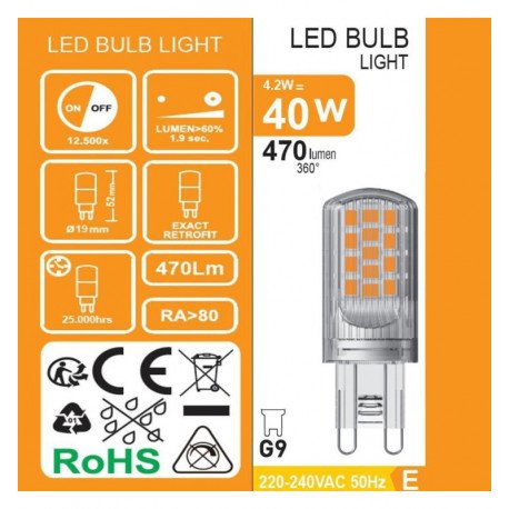 Bombilla LED G9 4,2W chip Lumileds 470 lm 360º