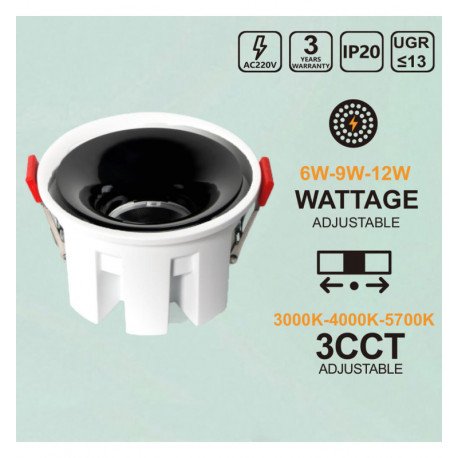 LED Downlight Luxury 3CCT UGR11 CRI+92 6W-9W-12W