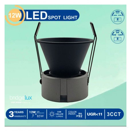 LED Downlight Recessed 6W-9W-12W UGR11 3CCT CRI+92