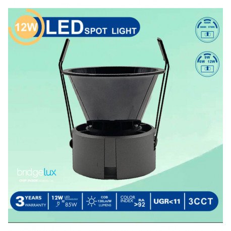 LED Downlight Recessed 6W-9W-12W UGR11 3CCT CRI+92