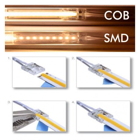 Transparante connector ledstrip COB en SMD 10mm IP20 zonder solderen