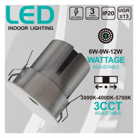 LED downlight OMNIA 3CCT 6/9/12W UGR11 CRI+92 front verwisselbaar