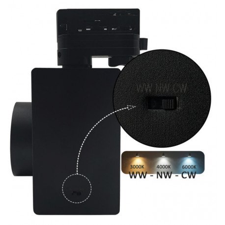 Led-schijnwerper 40W 3-fase rail zwart 3CCT CRI+92 Bridgelux