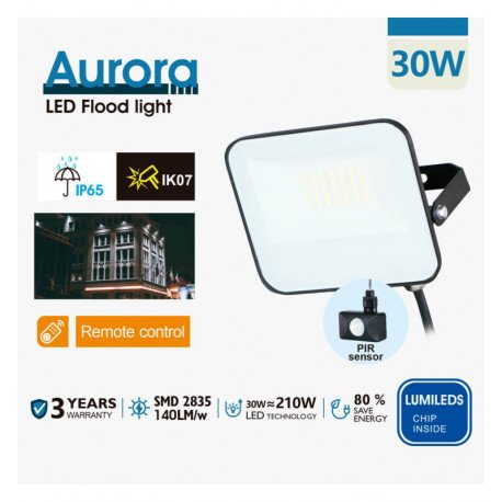 LED schijnwerper 30W buiten met PIR-sensor, afneembaar