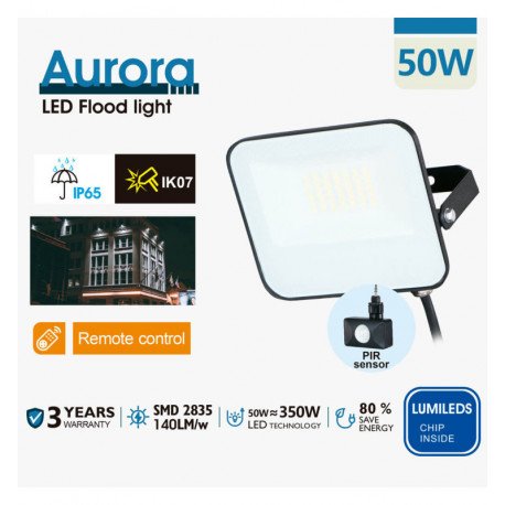 Proyector LED 50W exterior Aurora con PIR y control remoto