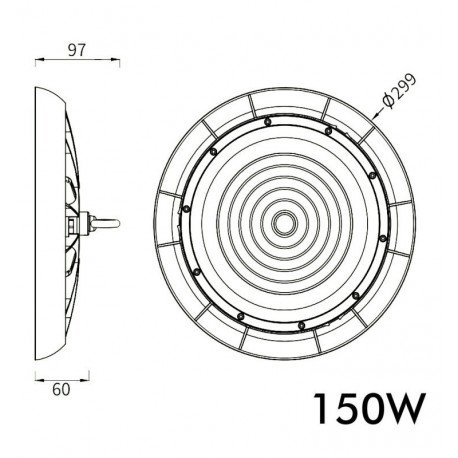 LED UFO high-bay 150W industriële Campana 3CCT 90º zonder flikkering