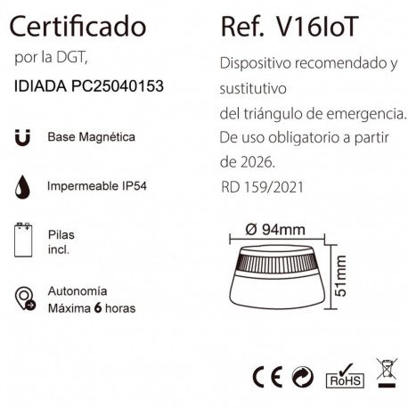 Led-baliza V16 nood DGT met geolocatie 3.0