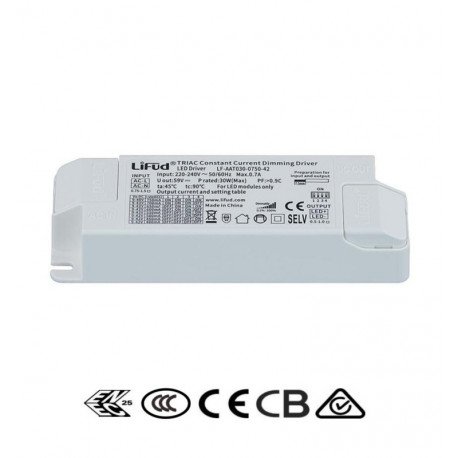 LED TRIAC Dimmable Driver LIFUD No Flicker 9-42V 400-750mA