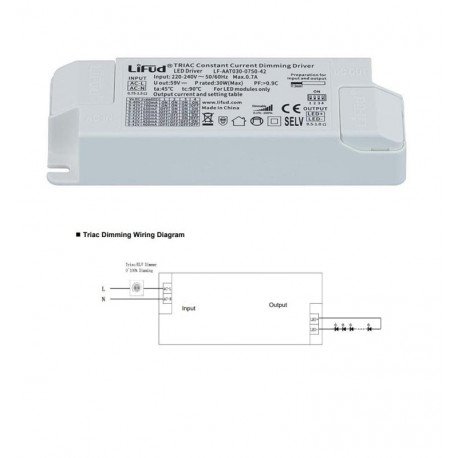 LED TRIAC Dimmable Driver LIFUD No Flicker 9-42V 400-750mA