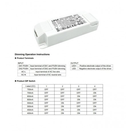 LED Driver DALI/PUSH 30W No Flicker 9-42V 400-750mA