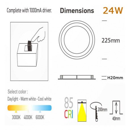 Downlight LED 24W circular regulable UGR17 driver LIFUD OSRAM