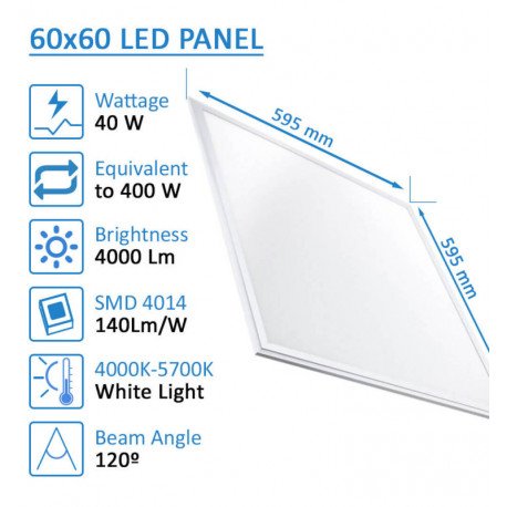 Panel LED 60x60 40W pack 10 slim frame 4000Lm 4000K