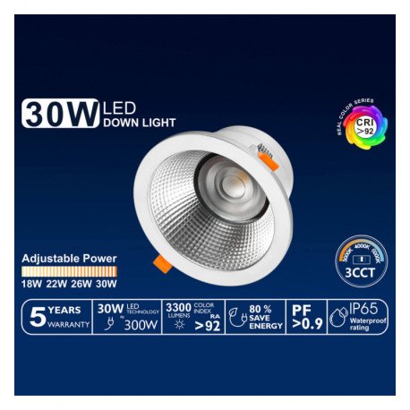 Downlight LED 30W GXtronic 3CCT CRI+92 IP65 Ø145mm