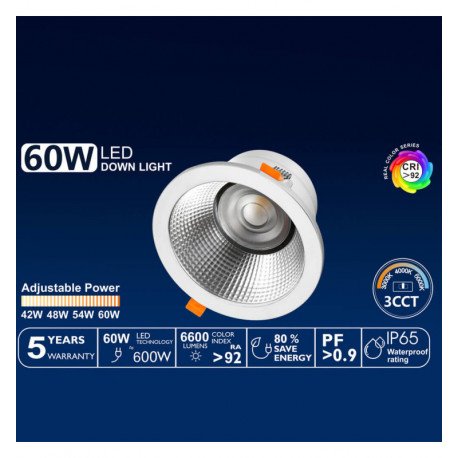 Downlight LED 60W GXtronic 3CCT CRI+92 IP65, inbouw Ø205mm