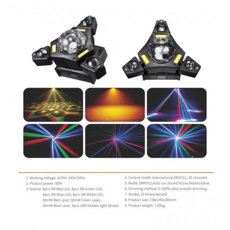 LED-schijnwerper 80W PRO BEAM RGBW met laser en DMX512