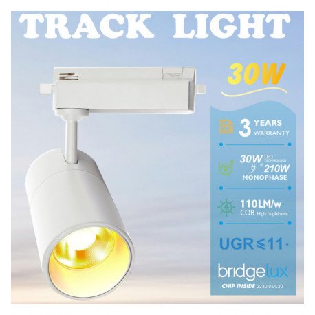 Led schijnwerper 30W PARIS 1-fase rail 24° UGR11 zonder verblinding