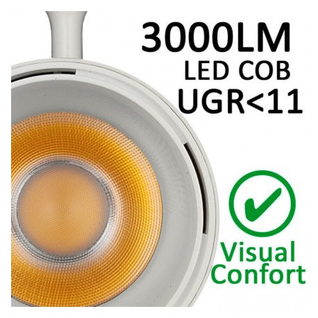 Led schijnwerper 30W PARIS 1-fase rail 24° UGR11 zonder verblinding