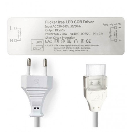 Fuente alimentación Flicker Free 220V para Tira LED COB 10mm 250W