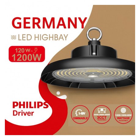 LED industrial UFO-high-bay 120W/100W/80W 3CCT 1-10V Philips
