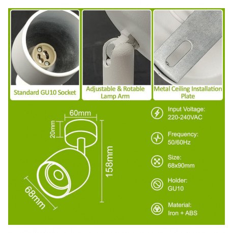 Wand- en plafondlamp led 8W kantelbaar, TRIAC 24° CRI+98