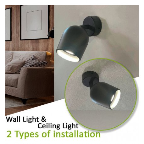 Wand- en plafondlamp led 8W TRIAC kantelbaar 24° CRI+98 zwart