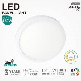 Opbouw ledpaneel circulair 15W 4CCT UGR19 26mm