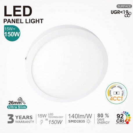 Opbouw ledpaneel circulair 15W 4CCT UGR19 26mm