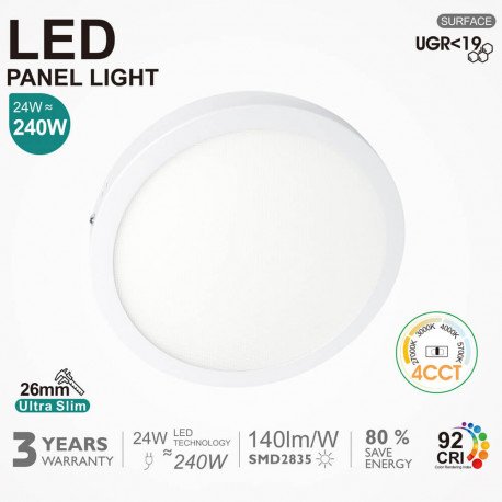 LED plafond-opbouw rond 24W 4CCT UGR19 CRI92