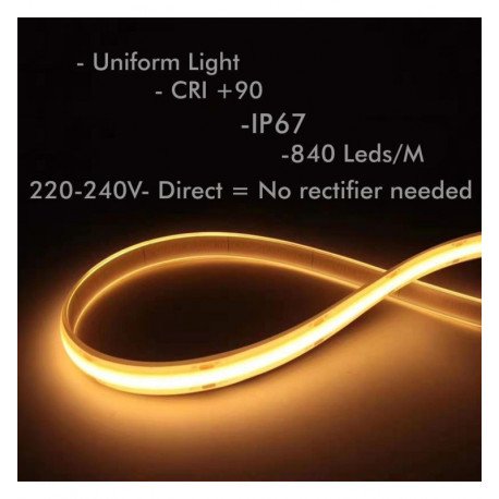 Tira LED COB 220V 20W/m IP67, 1600Lm/m, corte 10cm