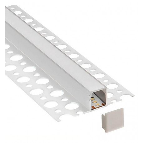 Perfil aluminio enrasado para tiras LED en pladur/yeso, 2 m