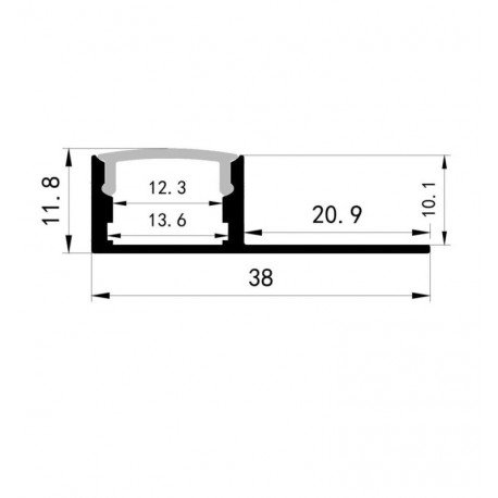 LED Strip Recessed Aluminum Profile, 2 m, Single Flange