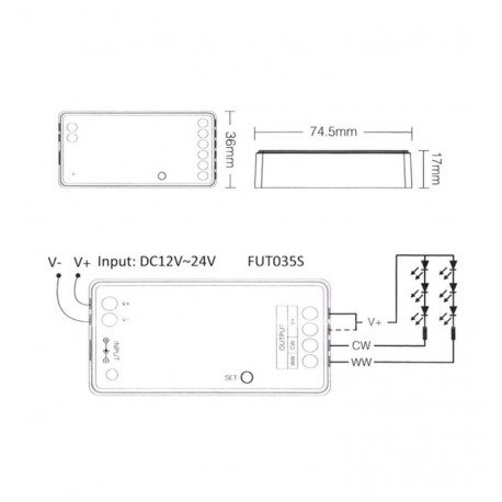 LED Controller 2-in-1 Monochrome + CCT RF 2.4GHz 12-24V