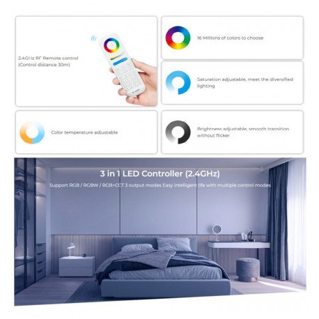 LED Controller 3-in-1 RGB + RGBW + RGBCCT 8 Zones 2.4GHz