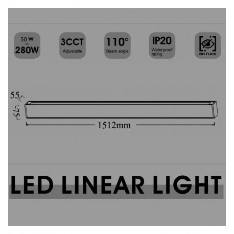 Hangende lineaire ledlamp 50W POLARIS 150 cm 3CCT (interconnectie)
